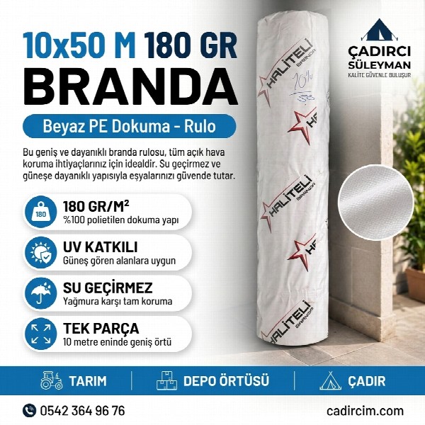 10x50 Metre 180 gr Beyaz PE Dokuma Branda (Rulo) 1