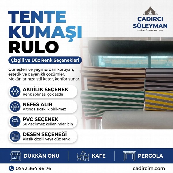 Tente Kumaşı — Çizgili ve Düz Renk Rulo 1